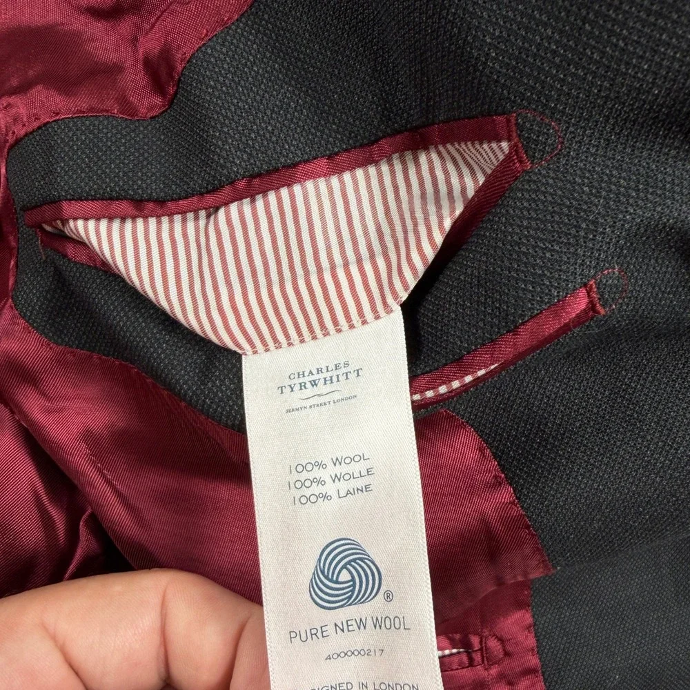 Charles Tyrwhitt Blazer Slim Fit‎ Super 120s Wool Half Canvas Grey Mens 38L